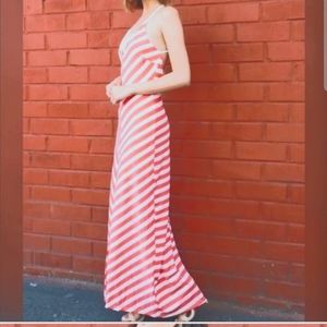 Backless Pink & White Striped Maxi Dress